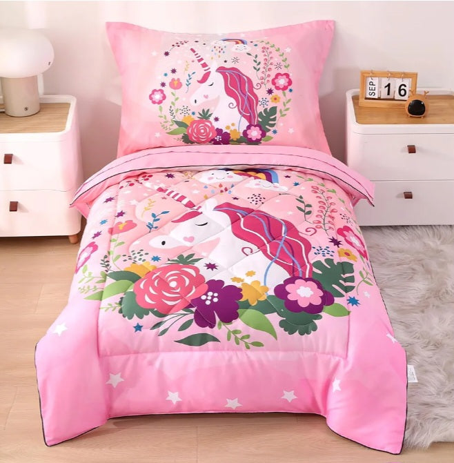Unicorn Toddler Bedding Set for Girls – 4-Piece (Pink)