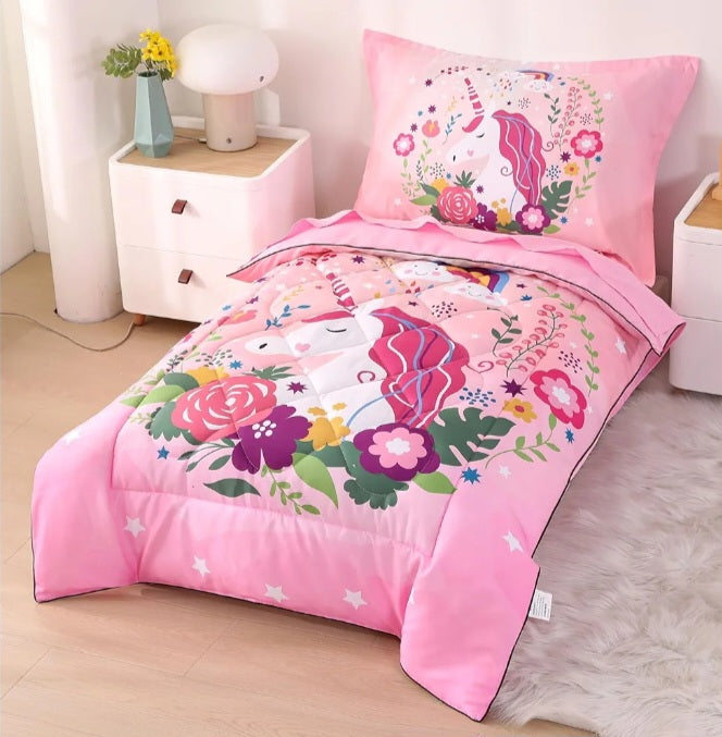 Unicorn Toddler Bedding Set for Girls – 4-Piece (Pink)