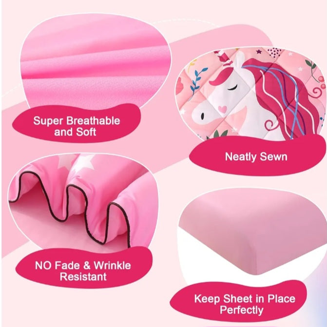 Unicorn Toddler Bedding Set for Girls – 4-Piece (Pink)