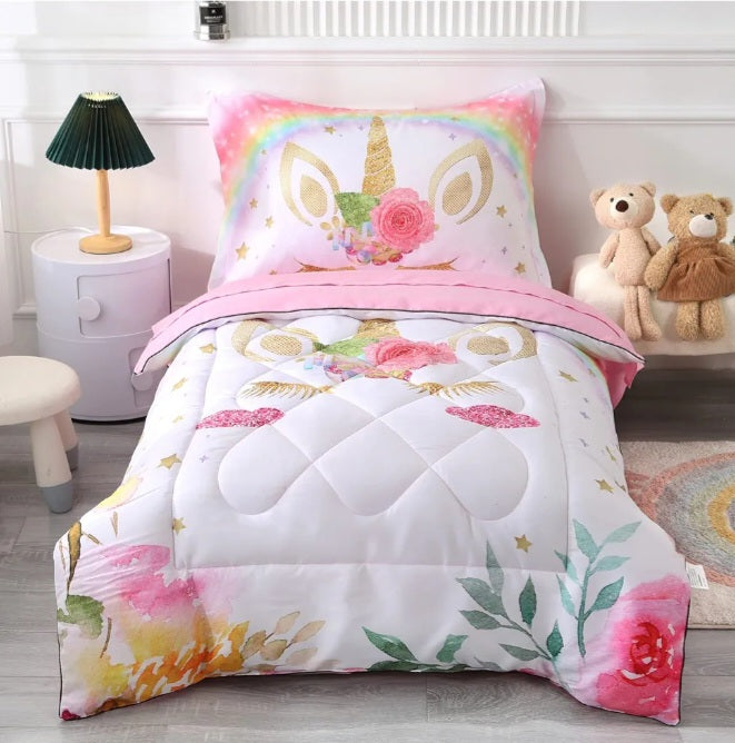 Unicorn Toddler Bedding Set for Girls – 4-Piece (White)