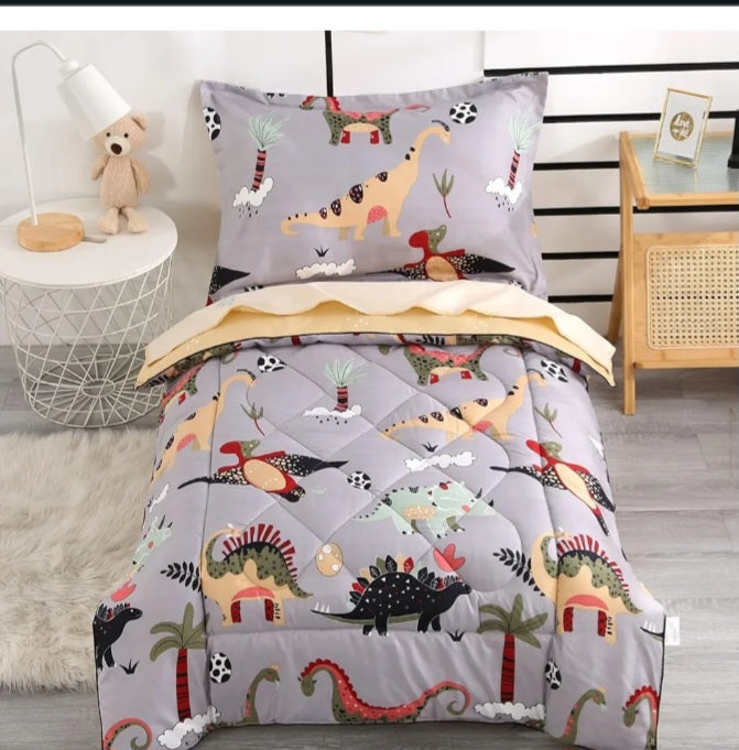 Dinosaur Toddler Bedding Set for Boys – 4-Piece (Grey)
