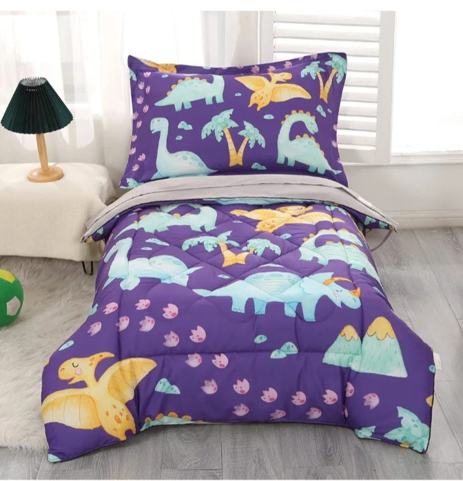 Dinosaur Toddler Bedding Set for Boys – 4-Piece (Purple)