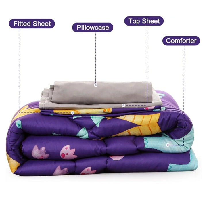 Dinosaur Toddler Bedding Set for Boys – 4-Piece (Purple)