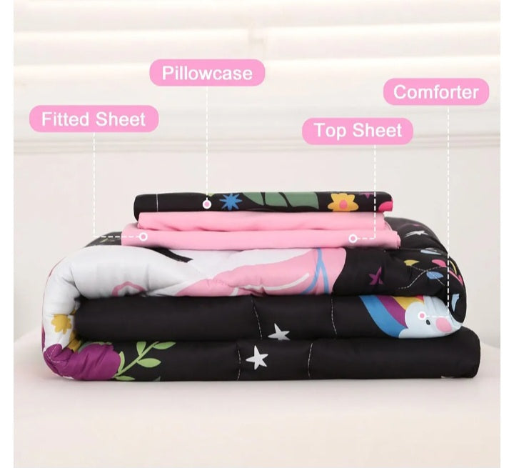 Unicorn Toddler Bedding Set for Girls – 4-Piece